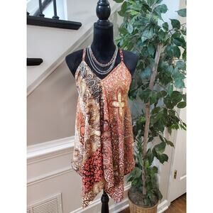 Unique Spectrum Women Multicolor Paisley Pleated V Neck Sleeveless Top Blouse L